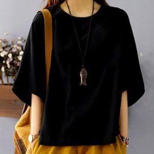 Women's linen shirt with short sleeves and loose blouse